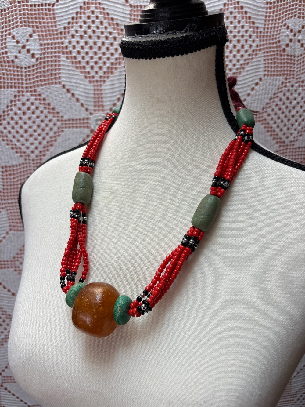 Boho Multi-Strand Red Beaded Statement Necklace